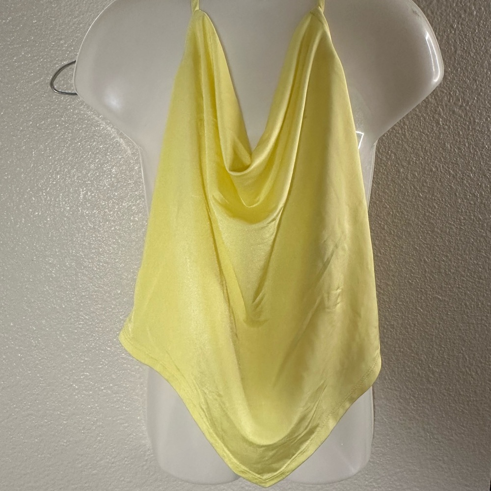 Yellow Cowl Neck Halter Top.
Size S